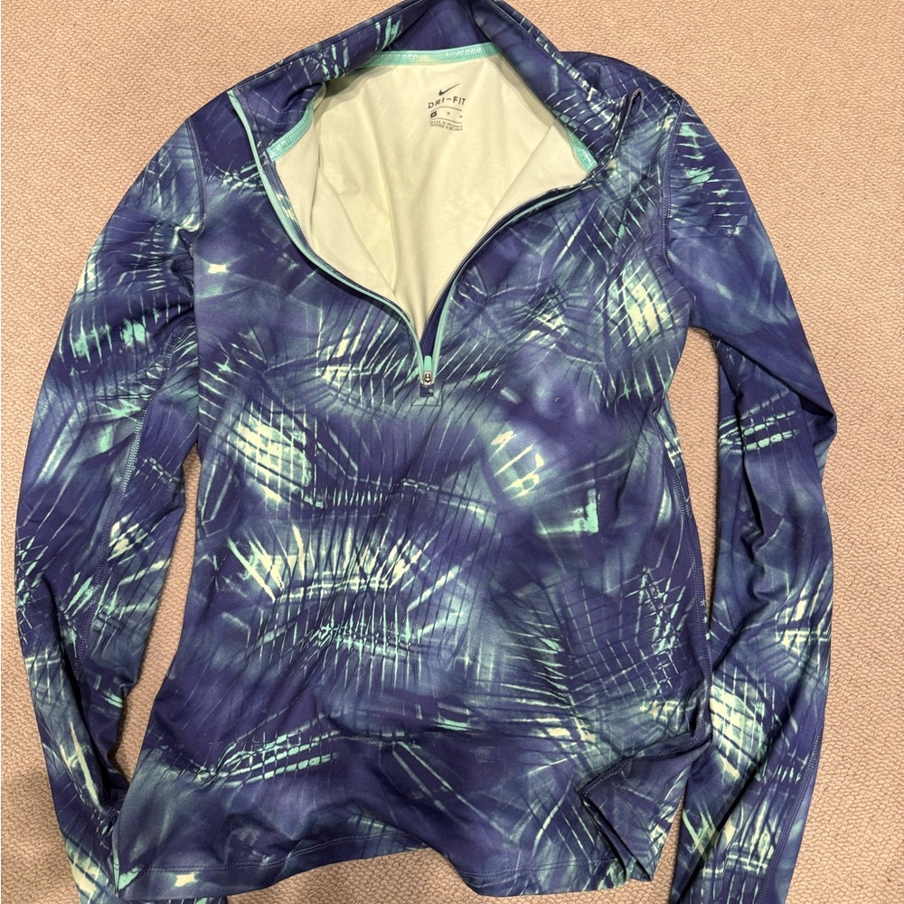 Nike Blue Patterned Quarter-Zip Pullover - image 1